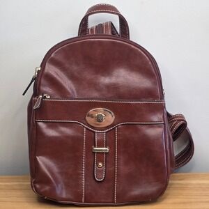 Gianni Bernini Brown Faux Leather Backpack Purse Adjustable Straps